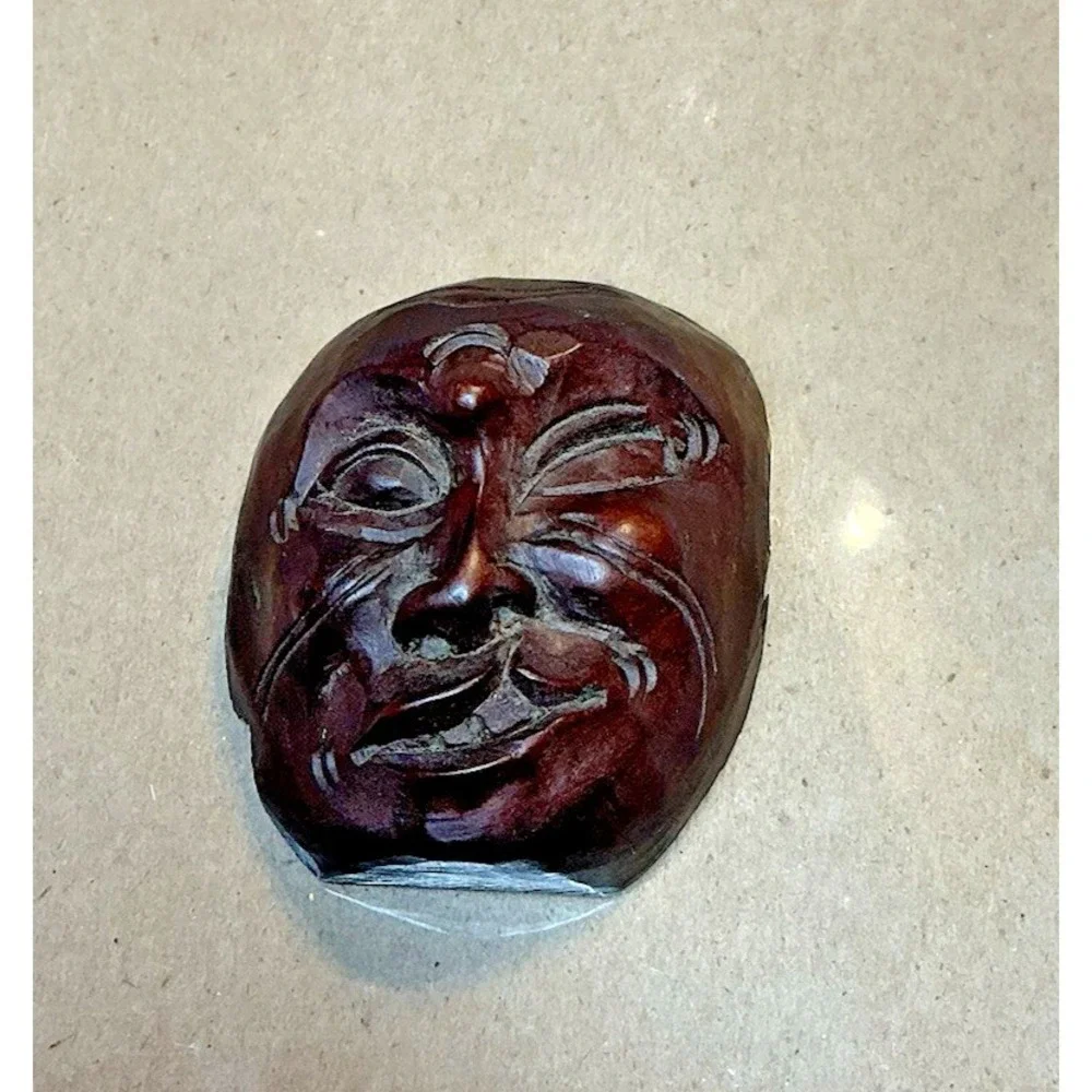 Carved Wooden mini–Japanese Folk Art Hyottoko Mask‎